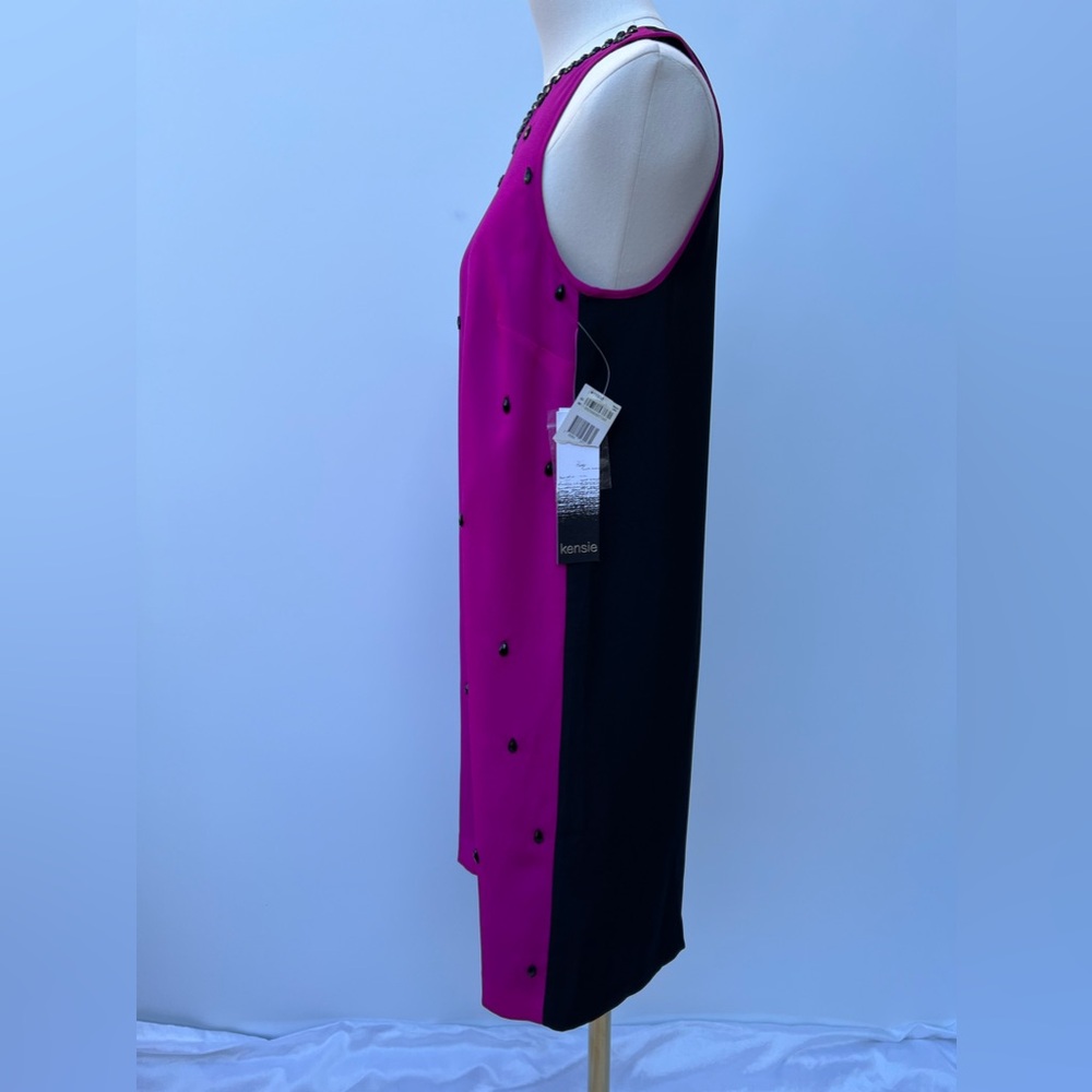 KENSIE Elegant Fuchsia Beaded Shift Sleeveless Embellished Cocktail Party Dress - Picture 5 of 16